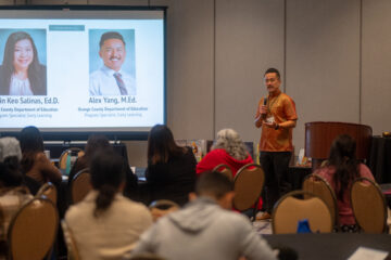 Alex Yang, program specialist at OCDE, co-leads a session titled "Empowering Young Minds: Embracing Cultural Identities in Educational Settings" on Nov. 16 during the Cambodian American Model Curriculum Conference in Long Beach.