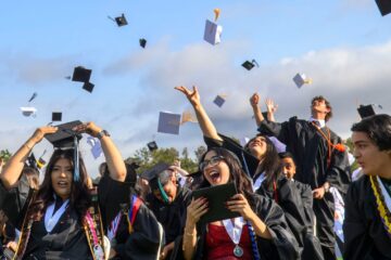 Aliso Niguel High School graduates in the Capistrano Valley Unified School District toss their caps at the end of their commencement ceremony June 5. (Courtesy of Capistrano Unified School District)